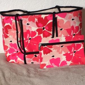 Avon Poppy Print Tote and Cosmetic Bag